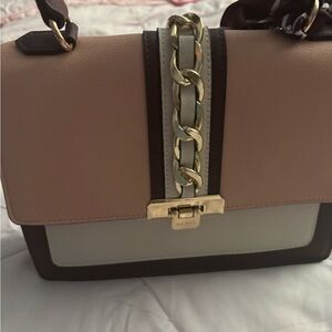 Aldo Tan and Cream Shoulder Bag with Chain Detail